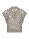 Brunello Cucinelli Women Beige Silk And Linen Dazzling Net Sweater In Multi