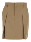 Brunello Cucinelli Women Beige Skirt With Belt Loops And Pleated Front In Fabric Woman In Brown