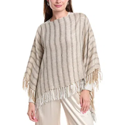 Brunello Cucinelli Women's Beige Striped Poncho With Fringe In ["beige","black","multi-color"]