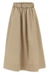 Brunello Cucinelli Cotton Midi Skirt With Elastic Waistband In Brown