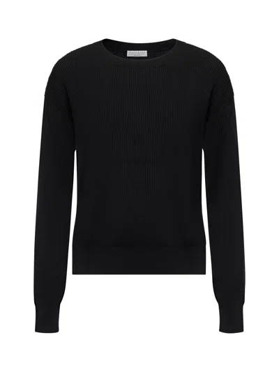Brunello Cucinelli Women Black Cotton Monili Sweater