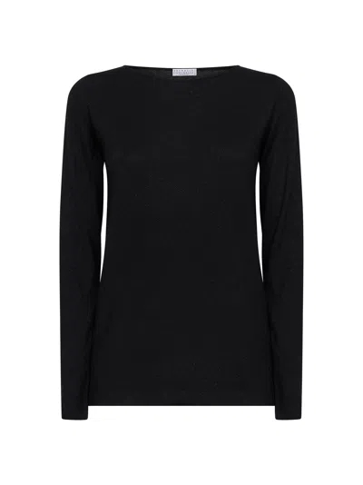 Brunello Cucinelli Women Black Sparkling Cashmere And Silk Lightweight Sweater