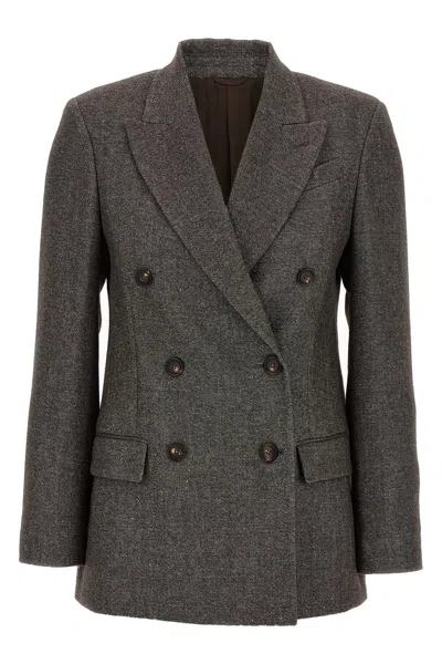 Brunello Cucinelli Women Blazer Tweed Monile In Brown