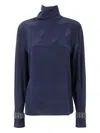 Brunello Cucinelli Embellished Cuffs Mock Neck Blouse In Blue