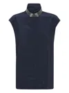 Brunello Cucinelli Embellished High-neck Top In Blue
