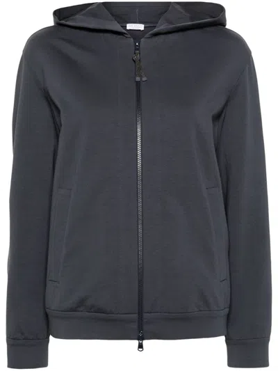 Brunello Cucinelli Zip-up Cotton Hoodie In Blue