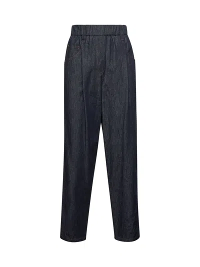 Brunello Cucinelli Women Blue Denim Five-pocket Trousers In Black