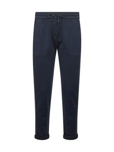 BRUNELLO CUCINELLI BRUNELLO CUCINELLI WOMEN BLUE INTERLOCK PRECIOUS STRIPE TROUSERS