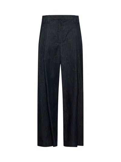 Brunello Cucinelli Women Blue Twill Wide Smart Jeans In Black