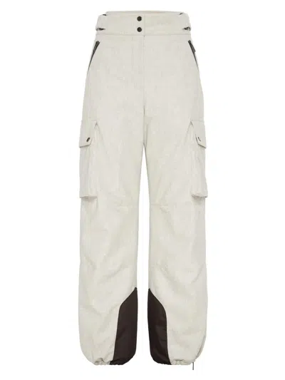 Brunello Cucinelli Women's Bonded Virgin Wool Flannel Mountain Cargo Trousers In Sand