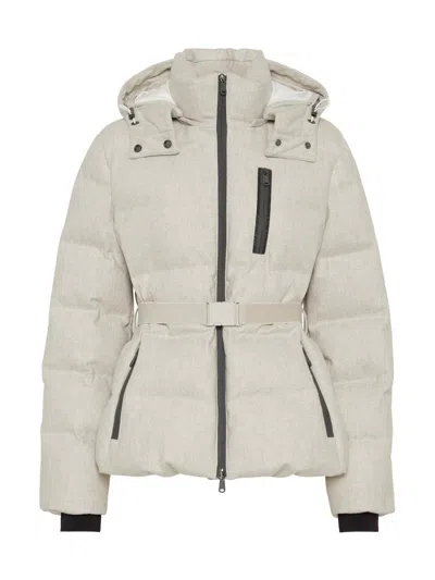Brunello Cucinelli Women's Bonded Virgin Wool Flannel Mountain Down Jacket In White