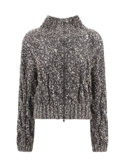 Brunello Cucinelli Women Braided Cardigan In Gray