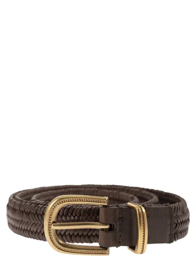 Brunello Cucinelli Women Braided Stretch Leather Belt In Brown