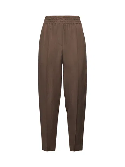 Brunello Cucinelli Women Brown Baggy Pull-up Trousers