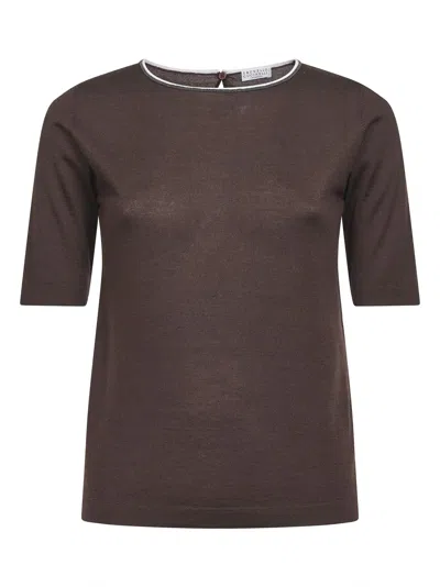 BRUNELLO CUCINELLI BRUNELLO CUCINELLI WOMEN BROWN CASHMERE AND SILK MONILI SWEATER