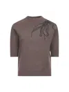 Brunello Cucinelli Women Brown Cashmere Shiny Flower Embroidery Sweater In Multi