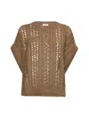 Brunello Cucinelli Brown Cotton Ribbed Net Sweater
