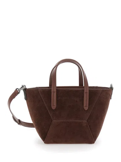Brunello Cucinelli Women Brown Crossbody Bag With Adjustable And Removable Shoulder Strap In Suede W