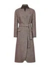 Brunello Cucinelli Women Brown Diagonal Melange Coat With Monili In Gray