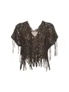 Brunello Cucinelli Women Brown Knit Dazzling Abstract Embroidery Top In Brown