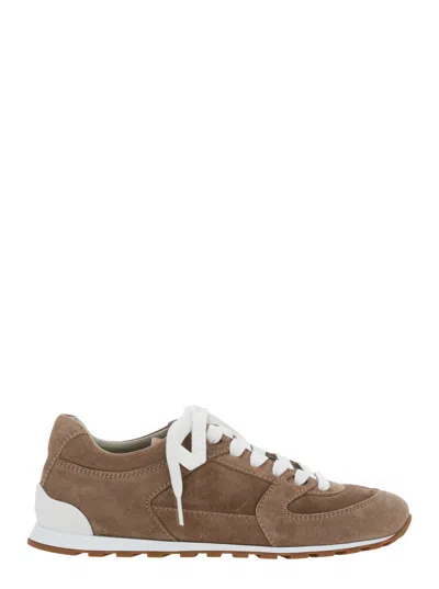 Brunello Cucinelli Women Brown Low Top Sneakers With Panelled Design In Suede Woman