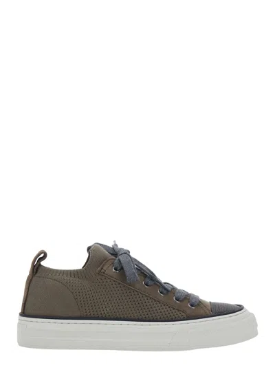 Brunello Cucinelli Women Brown Low Top Sneakers With Tab On The Heel In Cotton Knit Woman In Multi