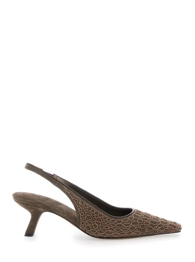 BRUNELLO CUCINELLI BRUNELLO CUCINELLI WOMEN BROWN PUMPS WITH APPLIED DETAILS IN SUEDE WOMAN