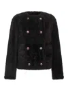 Brunello Cucinelli Women Brown Shearling Fuzzy Reversible Cropped Pea Coat In Black