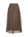 Brunello Cucinelli Women Brown Shiny Waistband Pleated Midi Skirt