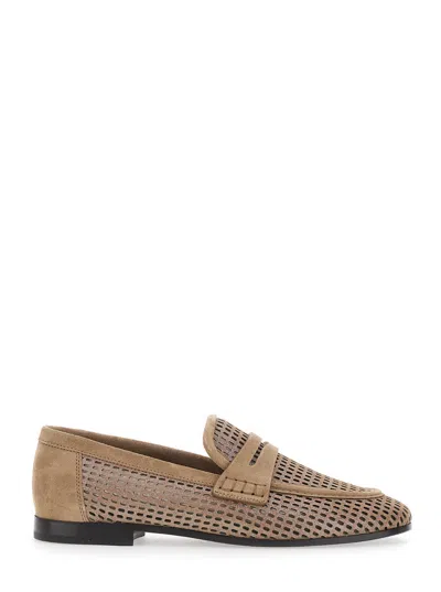 Brunello Cucinelli Women Brown Slip-on Loafers With Perforated Design In Leather Woman