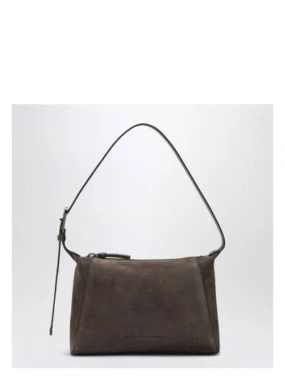 BRUNELLO CUCINELLI WOMEN'S BROWN SUEDE BAG WITH MONILE
