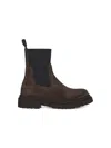 Brunello Cucinelli Chunky Sole Suede Ankle Boots With Monili Detail In Brown