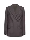 Brunello Cucinelli Women Brown Tropical Luxury Wool Blazer With Monili In Brown