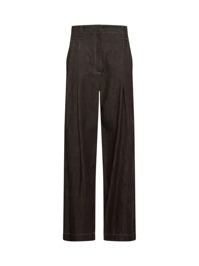 Brunello Cucinelli Women Brown Twill Wide Smart Jeans