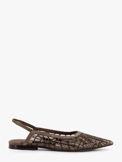 BRUNELLO CUCINELLI BRUNELLO CUCINELLI WOMEN GLISTENING ABSTRACT EMBROIDERY SUEDE FLATS SLINGBACK