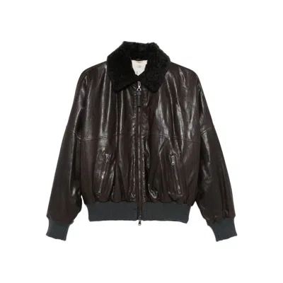 BRUNELLO CUCINELLI BRUNELLO CUCINELLI BROWN JACKETS - LEATHER JACKETS WOMEN