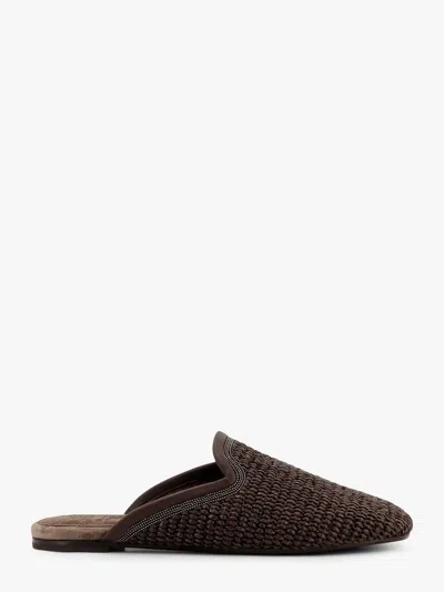 BRUNELLO CUCINELLI BRUNELLO CUCINELLI WOMEN RAFIA AND LEATHER SABOT WITH ICONIC MONILI DETAIL