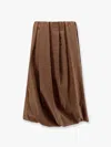 Brunello Cucinelli Cotton Blend Pleated Midi Skirt With Elastic Waistband In Brown