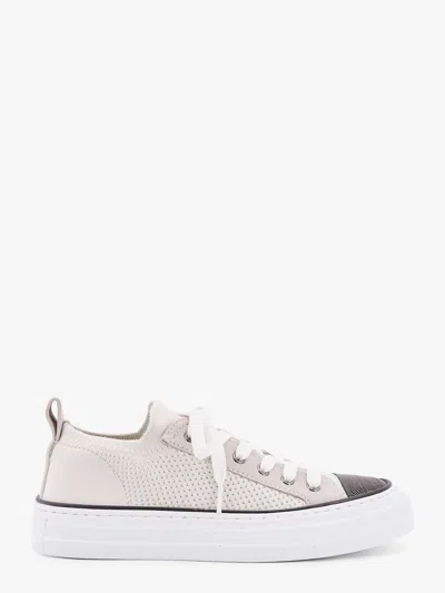 BRUNELLO CUCINELLI BRUNELLO CUCINELLI WOMEN COTTON KNIT AND SUEDE SNEAKERS WITH PRECIOUS TOE