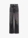 Brunello Cucinelli Black Denim Trouser With Leather Logo Tag In Multicolor