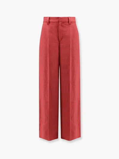 Brunello Cucinelli Women Hemp And Linen Trousers With Monili Detail In Multicolor