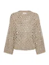 Brunello Cucinelli Women Brunello Cucinelli Silk And Linen Dazzling Net Sweater Warm Beige In Neutral