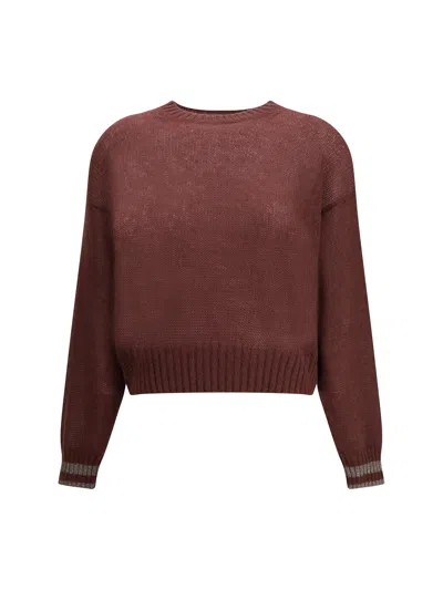 Brunello Cucinelli Women 's Sweater With Sparkling Cuffs In Brown