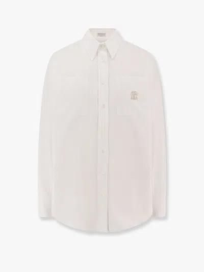 BRUNELLO CUCINELLI BRUNELLO CUCINELLI WOMEN COTTON SHIRT WITH LOGO EMBROIDERY