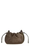 Brunello Cucinelli Bucket Mellow Suede Shoulder Bag With Precious Chain In Brown
