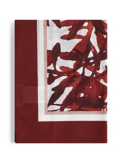 Brunello Cucinelli Women Burgundy Cotton Herbarium Print Scarf
