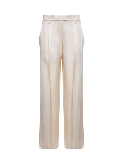 Brunello Cucinelli Women Butter Cady Satin Loose Pleated Trousers With Monili In White