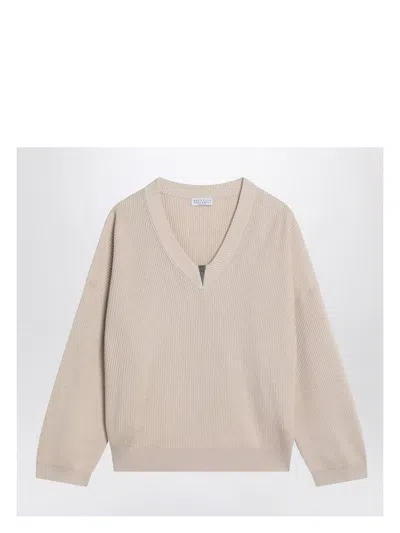 BRUNELLO CUCINELLI WOMEN'S BUTTER-COLOURED COTTON SWEATER