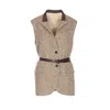 Brunello Cucinelli Waist Belted Lapel Sleeveless Textured Jacket In Gray