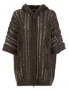 Brunello Cucinelli Knitwear Hooded Open-knit Cardigan Short Sleeves In Multicolor